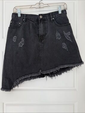 Evidnt Black Distressed Asymmetrical Denim Skirt